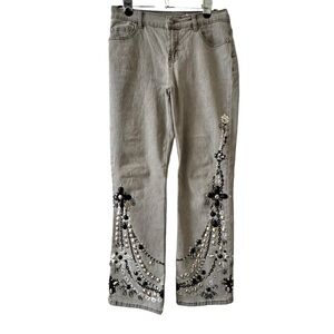 DG2 Diane Gilman Embellished Gray Jeans Silver Studs Rhinestones 6P